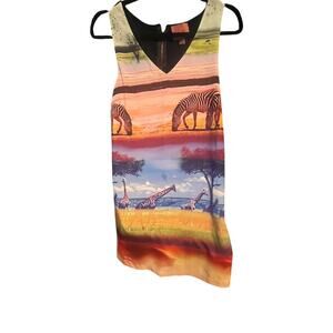 I Madeline Sleeveless Shift Dress with Lining & Zebra wildlife design Size S